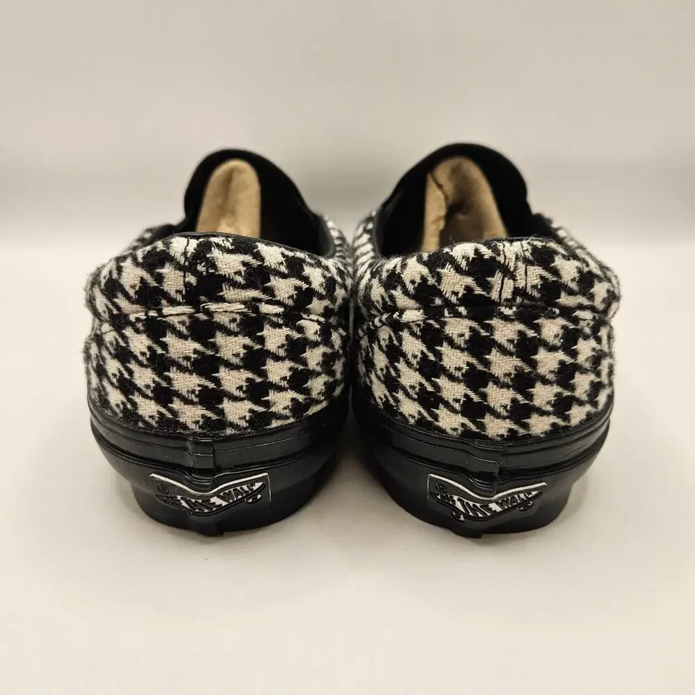 VANS WOMEN'S 7.5 HOUNDSTOOTH BLACK WHITE SLIP ON BLACK OUTSOLE NWOB